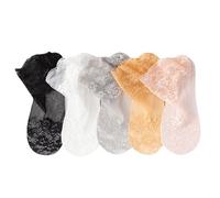 Alxad Chaussettes Courtes Femme à Cheville Chaussette Dentelle en Résille D'été Fines à Volants Antidérapantpour Socquettes pour Femme et Filles, 5 Paires