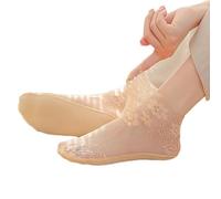 Alxad Chaussettes Courtes Femme à Cheville Chaussette Dentelle en Résille D'été Fines à Volants Antidérapantpour Socquettes pour Femme et Filles, 5 Paires