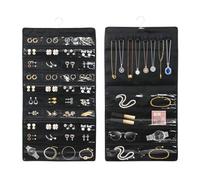 ALXBSONE Organiseur de bijoux à suspendre avec cintre double face pour boucles d'oreilles, colliers, bagues, porte, montage mural (noir)