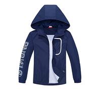 ALXHUTE Veste de pluie pour enfant - Colonne d'eau - Veste demi-saison - Veste fonctionnelle avec capuche, bleu foncé, 130