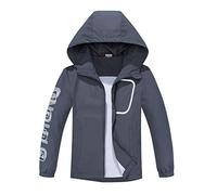 ALXHUTE Veste de pluie pour enfant - Imperméable et coupe-vent - Veste de mi-saison fonctionnelle avec capuche, gris, 160 cm