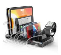 Alxum 120W Station de Recharge USB C Multi Mobile avec Deux PD Port(60W+18W) & QC 3.0 Charge Rapide, Organisateur de Quai de Chargement de téléphone Portable 10 Ports