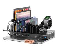 Alxum 140W USB Station de Charge 10 Ports avec QC 3.0 & PD 60W+45W+30W,Station de Chargement avec diviseurs Ajustables Compatible avec Ordinateur Portable, iPad, Tablette, iwatch, téléphone Portable