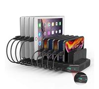 Alxum 60W 10 Ports Station de Charge USB Chargement avec QC 3.0 Charge Rapide, Multiple Station Recharge Support pour Tablettes, Phones-Noir