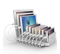 Alxum 96W Station de Charge USB 10 Ports Multi-périphérique, Quai de Chargement pour téléphone Mobile, Tablette, Blanc
