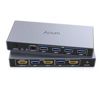 Alxum Commutateur KVM USB HDMI 2 PC 1 moniteur, deux ordinateurs pour partager un écran avec quatre ports USB, incluant un contrôleur de bureau, 2 câbles USB et un adaptateur d'alimentation
