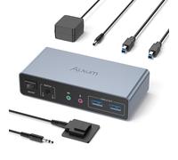 Alxum Commutatore KVM 2 Monitor 2 Computer - HDMI+Porta Display Commutatore KVM a Doppio Monitor per 2 PC, 3 porte USB 3.0 che Supportano la Modalità Estesa/Specchio con Controller Desktop