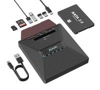 Alxum Lecteur CD Externe pour PC & Adaptateur Disque Dur SATA pour 2.5 SSD, Type C Lecteur DVD Externe avec Lecteur de Carte SD/Micro SD et Ports USB et Interface SATA 5Gbps pour Windows,Mac OS,Linux