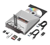Alxum Lecteur CD - Graveur DVD USB 3.2 avec Emplacements M.2 et SD/Micro SD - Tout-en-Un à 10 Gbps pour PC, Mac, Linux, Windows - Plug & Play (Gris ABS)