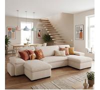 ALYA Canapé d'angle reversible convertible Blanc PERLE (velours côtelé ) - Taille XL - 6/7 places - 315 x 210 x 89 cm