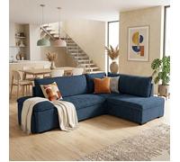 ALYA Canapé d'angle reversible convertible Bleu OCEAN (tissu lisse) - Taille L - 5/6 places - 260 x 183 x 89 cm