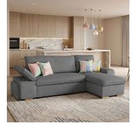ALYA Canapé d'angle reversible convertible Gris ANTHRACITE (velours côtelé ) - Taille M - 4+1 places - 255 x 148 x 88 cm