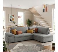 ALYA Canapé d'angle reversible convertible Gris ASH (tissu lisse) - Taille L - 5/6 places - 260 x 183 x 89 cm