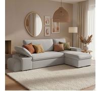 ALYA Canapé d'angle reversible convertible Gris GREY (tissu lisse) - Taille M - 4+1 places - 255 x 148 x 88 cm