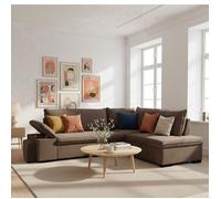 ALYA Canapé d'angle reversible convertible Marron CHOCOLAT (tissu lisse) - Taille L - 5/6 places - 260 x 183 x 89 cm