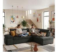 ALYA Canapé d'angle reversible convertible Noir light black (tissu lisse) - Taille L - 5/6 places - 260 x 183 x 89 cm