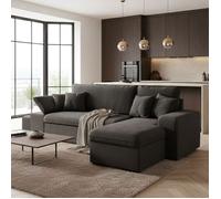 ALYA Canapé d'angle reversible convertible Noir light black (tissu lisse) - Taille M - 4/5 places - 255 x 148 x 88 cm