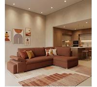 ALYA Canapé d'angle reversible convertible TERRACOTTA (velours côtelé ) - Taille L - 5/6 places - 260 x 183 x 89 cm