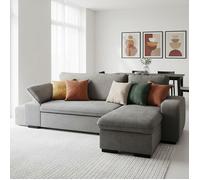 ALYA Taille M. Canapé d'angle convertible Gris ASH (tissu tissé plat ) - L.255 x H.69,5 x P.148 cm - Réversible -