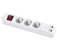 Alyco 199433 199433-Base 3 enchufes Con interruptor + 2 USB 1,4m Cable, Blanc