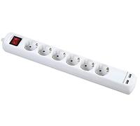 Alyco 199435 199435-Base 5 enchufes Con interruptor + 2 USB 1,4m Cable, Blanc