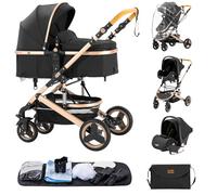 ALYIKOU poussette 3 en 1，Combinaison pliable poussette 3 in 1，poussette bebe 0 a 3 ans Housse de pluie, sac Mommy, moustiquaire, accessoires de siège, adaptateur universel (3 in 1 530 Negro)