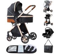 ALYIKOU-poussette 3 en 1，Combinaison pliable poussette 3 in 1，poussette bebe 0 a 3 ans Housse de pluie, sac Mommy, moustiquaire, accessoires de siège, adaptateur universel (LV9 Noir)