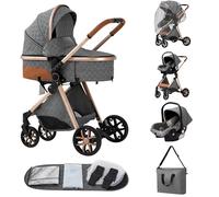 ALYIKOU poussette 3 en 1，Combinaison pliable poussette 3 in 1，poussette bebe 0 a 3 ans Housse de pluie, sac Mommy, moustiquaire, accessoires de siège, adaptateur universel (3 in 1 LV9 Gris)
