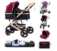 ALYIKOU poussette 3 en 1，Combinaison pliable poussette 3 in 1，poussette bebe 0 a 3 ans Housse de pluie, sac Mommy, moustiquaire, accessoires de siège, adaptateur universel (3 in 1 530 Rojo)