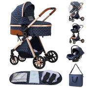 ALYIKOU poussette 3 en 1，Combinaison pliable poussette 3 in 1，poussette bebe 0 a 3 ans Housse de pluie, sac Mommy, moustiquaire, accessoires de siège, adaptateur universel (3 in 1 LV9 Azul)