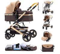 ALYIKOU poussette 3 en 1，Combinaison pliable poussette 3 in 1，poussette bebe 0 a 3 ans Housse de pluie, sac Mommy, moustiquaire, accessoires de siège, adaptateur universel (3 in 1 530 Caqui)