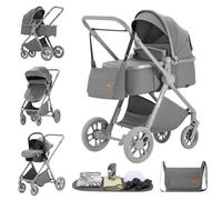 ALYIKOU Trio 3 in 1 Baby Stroller, Reclining Carrycot & i-Size Infant Car Seat, One-Hand Compact Fold, Full Set Accessories，Gris