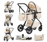 ALYIKOU Trio 3 in 1 Baby Stroller, Reclining Carrycot & i-Size Infant Car Seat, One-Hand Compact Fold, Full Set Accessories，Blanc