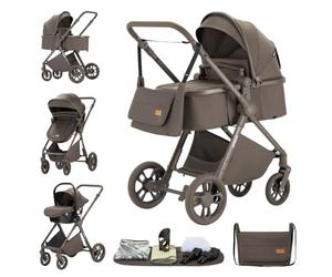 ALYIKOU Trio 3 in 1 Baby Stroller, Reclining Carrycot & i-Size Infant Car Seat, One-Hand Compact Fold, Full Set Accessories，Chocolat
