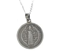 Alylosilver Collier en Argent de Medaille Saint Benoit pour Femme et Homme - Comprend une Chaîne en Argent de 45 cm et une Boîte Cadeau