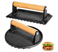 Alyoen Lot de 2 presses à hamburger en fonte, presse à hamburger avec antiadhésif, ronde et rectangulaire, grande presse à hamburger de 1 kg, pour presser des steaks, des hamburgers, du bacon, des