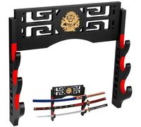 Alyoen Support mural Katana à 3 niveaux avec crochet rembourré en velours et motif dragon, support d'épée pour sabre laser Wakizashi Samouraï