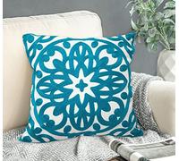 Alysheer Housse de coussin décorative brodée - 45,7 x 45,7 cm - Confortable et chaude - Motif mandala bohème durable - Toile 100 % coton - Pour canapé, salon, cadeaux d'automne et d'hiver (bleu