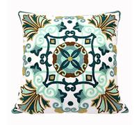 Alysheer Housse de coussin décorative brodée 45,7 x 45,7 cm, motif brodé en tricot style bohème, vintage, ferme, cottard, 100 % coton pour canapé, salon (floral - Vert sarcelle aqua)