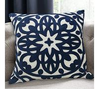 Alysheer Housse de Coussin décorative brodée à Motif Mandala bohème Moderne et épais, en Toile de Coton Douce et Durable pour canapé, lit, Salon (Bleu Marine) - 50,8 x 50,8 cm