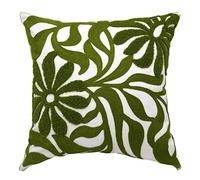 Alysheer Housse de coussin décorative brodée de feuilles florales de style rustique - 45,7 x 45,7 cm - Motif brodé de fleurs touffetées bohème chic en coton pour canapé, lit, sofa, salon (vert olive)