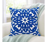 Alysheer Housse de coussin décorative brodée - Motif mandala chic classique - 100 % coton - Pour canapé, salon, chambre à coucher (bleu roi) - 45,7 x 45,7 cm