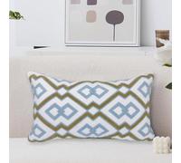 Alysheer Housse de coussin lombaire décorative brodée rectangulaire en coton avec motif géométrique brodé de style bohème classique pour canapé, salon, chambre à coucher (30,5 x 50,8 cm, bleu kaki)