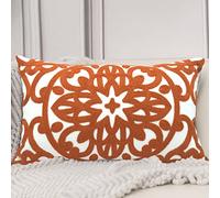 Alysheer Housse de coussin lombaire décorative brodée rectangulaire en coton avec motif mandala bohème classique pour canapé, salon, chambre à coucher (orange brûlé) - 30,5 x 50,8 cm