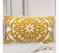 Alysheer Housse de Coussin Lombaire décorative brodée rectangulaire en Coton avec Motif Mandala bohème Classique pour canapé, Salon, Chambre à Coucher (Jaune Moutarde) - 30,5 x 50,8 cm