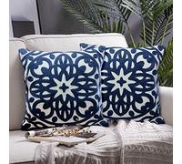 Alysheer Lot de 2 Housses de Coussin décoratives brodées - Motif Mandala Classique bohème - Toile 100% Coton Durable et Confortable - pour canapé, Salon - 45,7 x 45,7 cm (Bleu Marine)