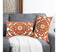 Alysheer Lot de 2 housses décoratives brodées pour coussin lombaire, 30 x 50 cm, motif mandala bohème classique, taie d'oreiller rectangulaire en coton pour canapé, salon, chambre (orange brûlé)