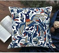 Alysheer Lot de 5 housses de coussin décoratives d'été brodées en coton avec motif oiseau orange bohème pour canapé, salon, chambre à coucher, extérieur - 45,7 x 45,7 cm