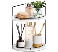 Alytree Organiseur de comptoir de salle de bain à 2 niveaux, plateau de comptoir d'angle et étagère de coiffeuse, organiseurs de salle de bain en bois et rangement pour cuisine, commode (blanc)
