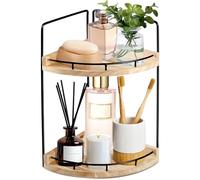 Alytree Organiseur de comptoir de salle de bain à 2 niveaux, plateau de comptoir d'angle et étagère de coiffeuse, organiseurs de salle de bain en bois et rangement pour cuisine, commode (bois rustique